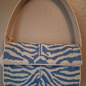 STAUD Blue and White Beaded Shoulder Bag